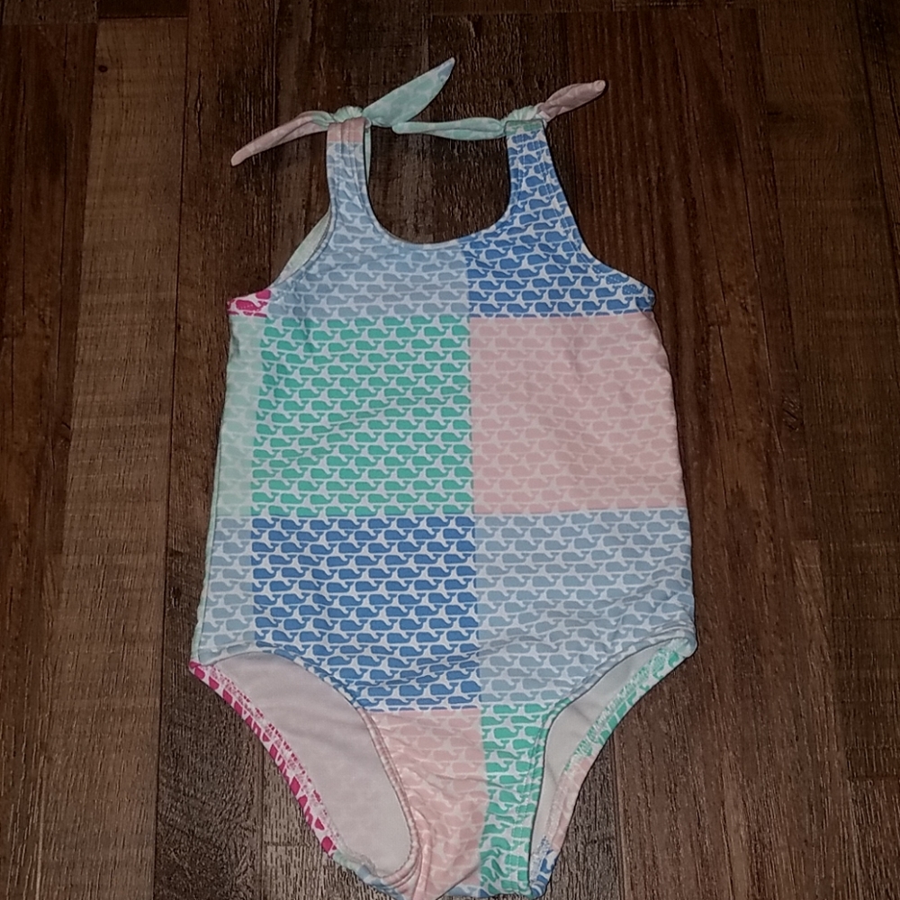 Vineyard Vines Girls One-Piece Swimsuit in Pastel Patchwork (Pink, Blue, Mint)
